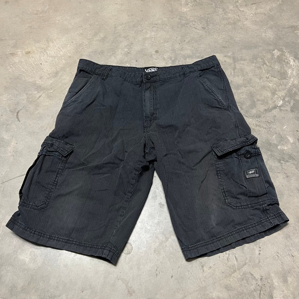 Vans Mens Pinstripe Cargo Shorts Black Grey VN-KRTUBLK Size 34